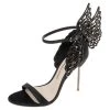 Sophia Webster Black Satin And Studs Embellished Cut-Out Suede Evangeline Ankle-Strap Sandals Size 39 For Women