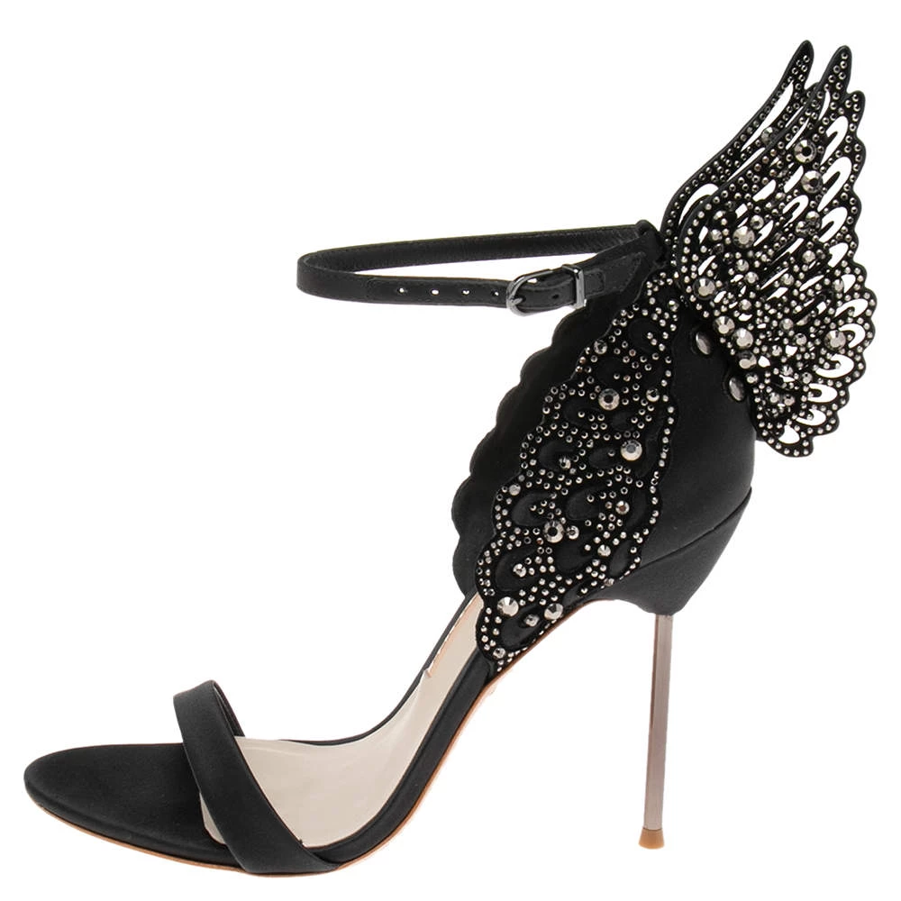 Sophia Webster Black Satin And Studs Embellished Cut-Out Suede Evangeline Ankle-Strap Sandals Size 39 For Women - Image 2