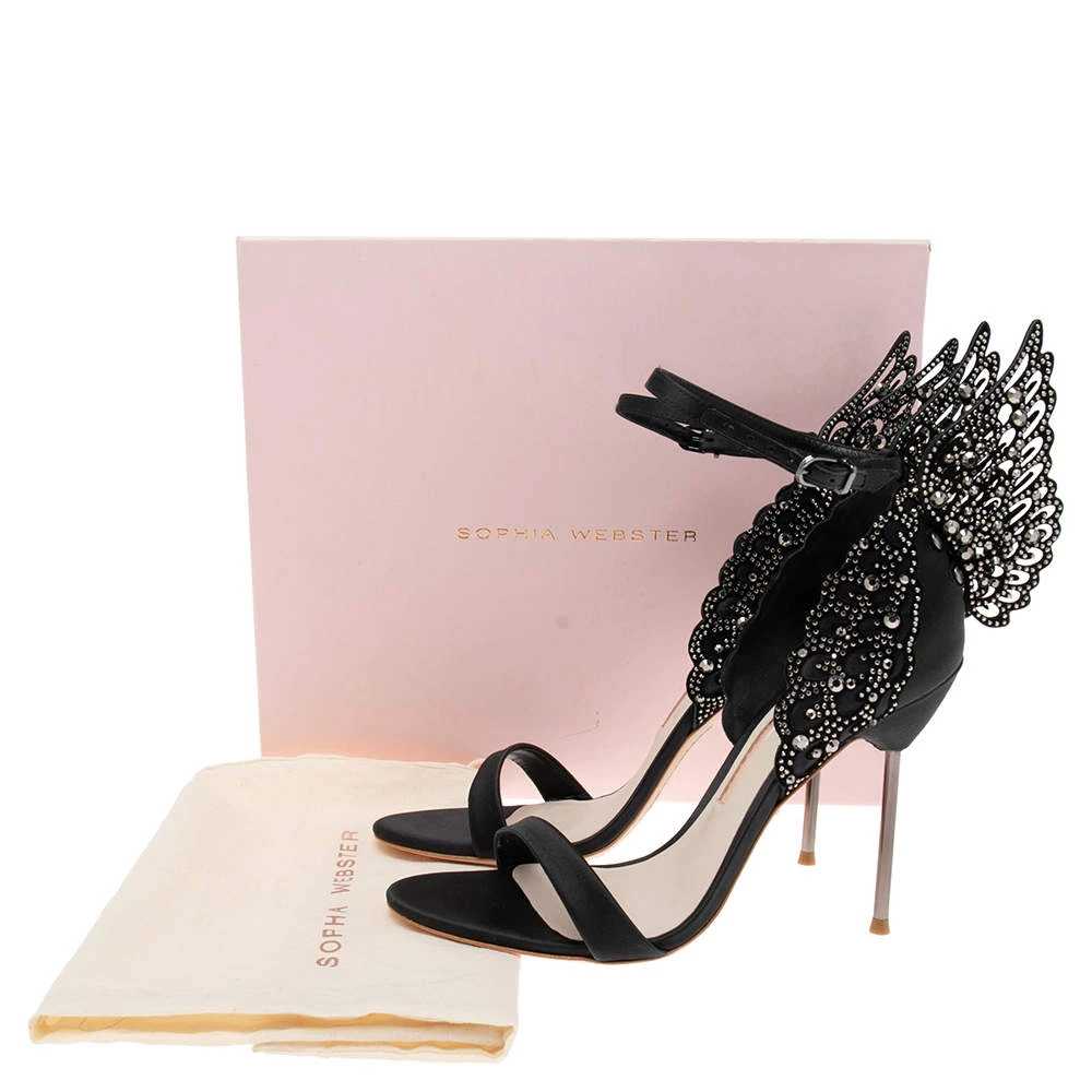 Sophia Webster Black Satin And Studs Embellished Cut-Out Suede Evangeline Ankle-Strap Sandals Size 39 For Women - Image 8