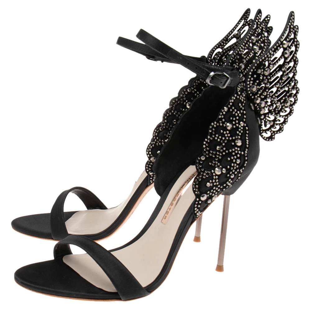 Sophia Webster Black Satin And Studs Embellished Cut-Out Suede Evangeline Ankle-Strap Sandals Size 39 For Women - Image 4