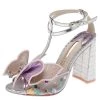 Sophia Webster Purple/Silver PVC And Leather Lana Butterfly Applique Block Heel Sandals Size 37 For Women