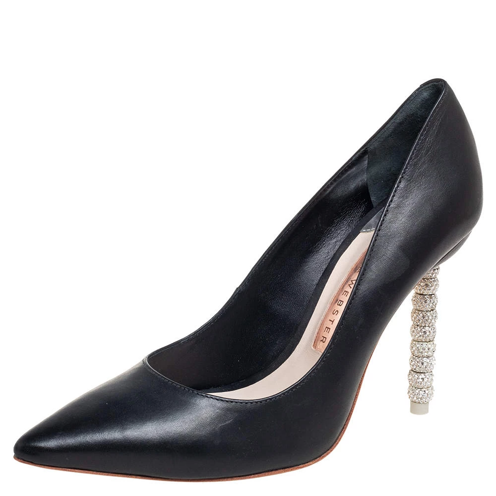 Sophia Webster Black Leather Coco Embellished Heel Pumps Size 36.5 For Women