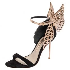 Sophia Webster Black Suede Evangeline Angel Wing Ankle-Strap Sandals Size 37.5 For Women