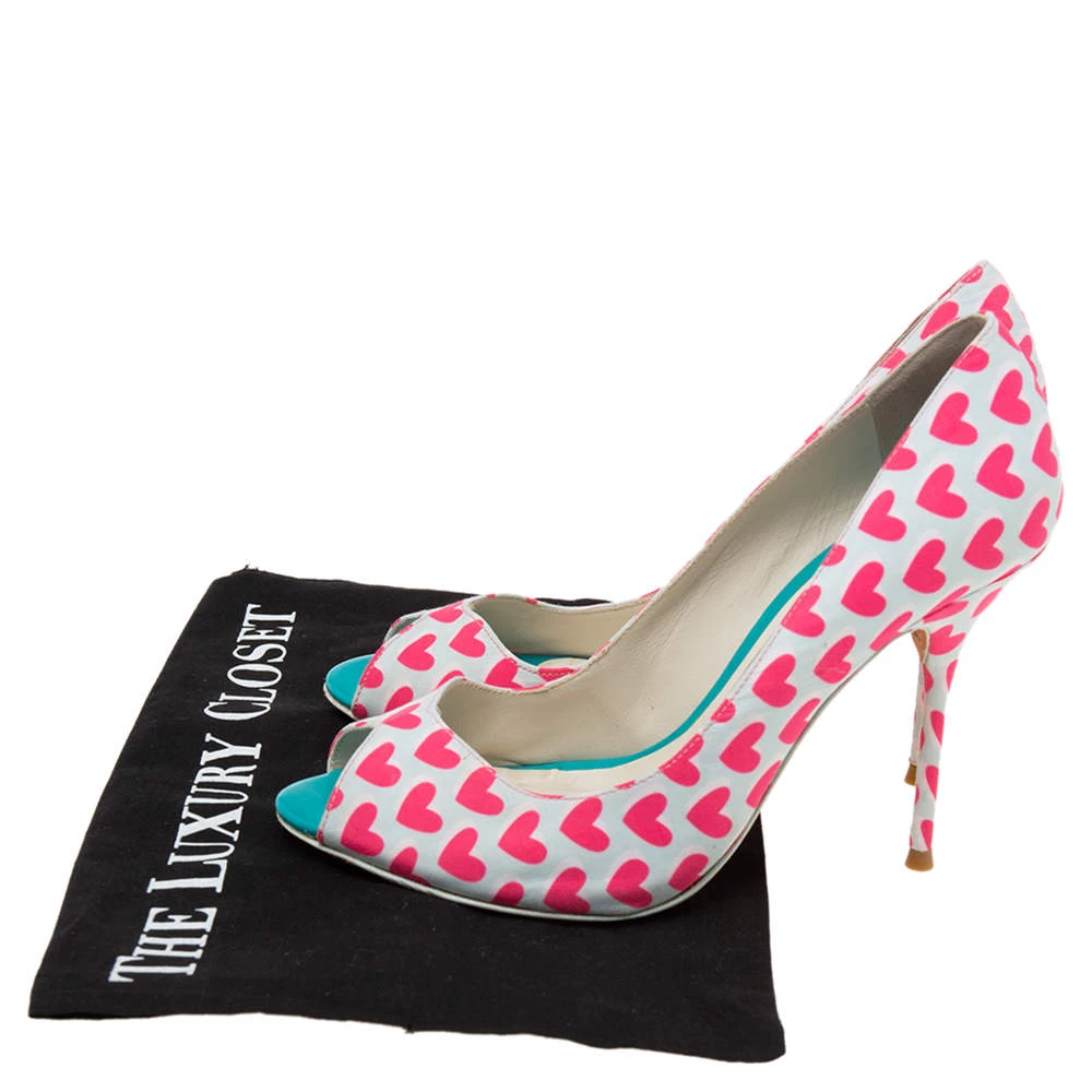 Sophia Webster Pink/White Canvas Peep Toe Pumps Size 38 For Women - Image 9