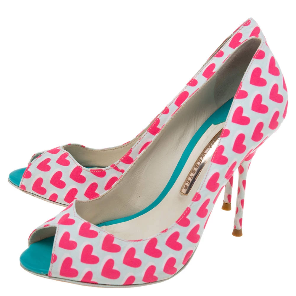Sophia Webster Pink/White Canvas Peep Toe Pumps Size 38 For Women - Image 4
