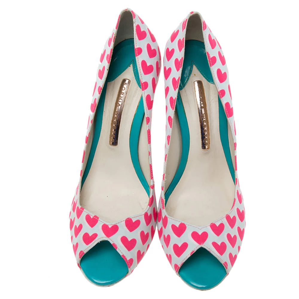 Sophia Webster Pink/White Canvas Peep Toe Pumps Size 38 For Women - Image 3