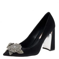 Sophia Webster Black Satin Lilico Crystal Embellished Pumps Size 38 For Women