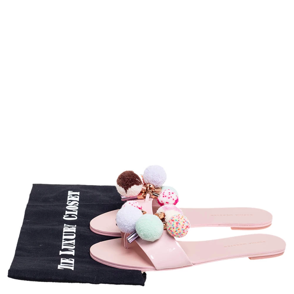 Sophia Webster Blush Pink Patent Leather Jada Pom Pom Flat Slide Sandals Size 39 For Women - Image 8