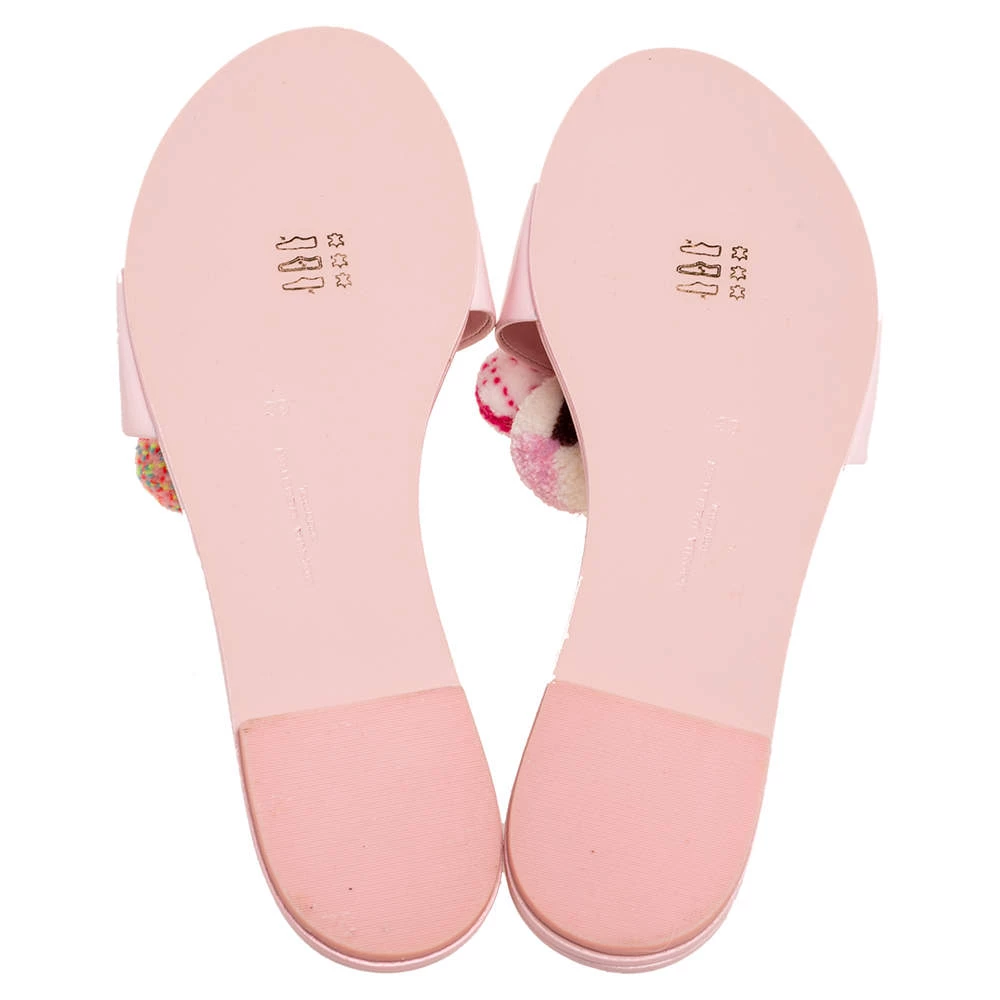 Sophia Webster Blush Pink Patent Leather Jada Pom Pom Flat Slide Sandals Size 39 For Women - Image 6