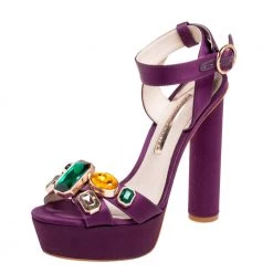 Sophia Webster Purple Satin Crystal Embellished Ankle Sandals Size 38.5 For Women