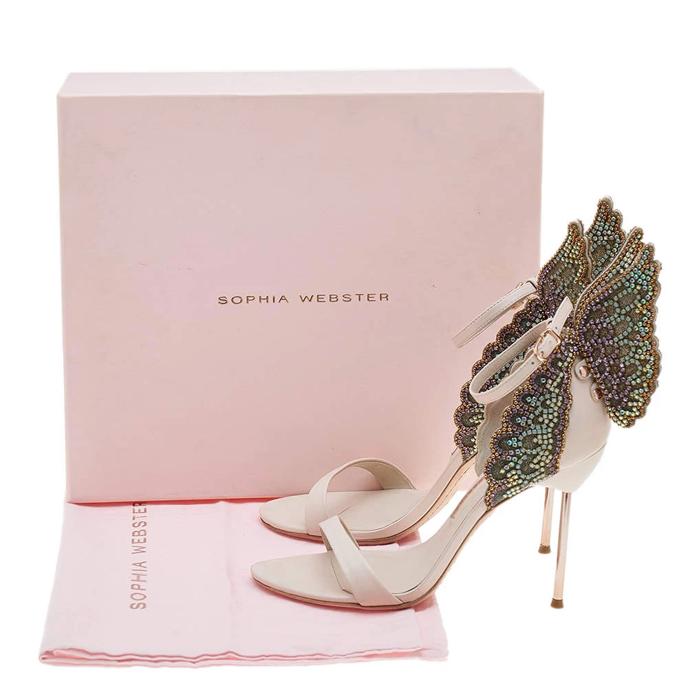 Sophia Webster Pink Leather Crystal Embellished Evangeline Open Toe Sandals Size 38 For Women - Image 9