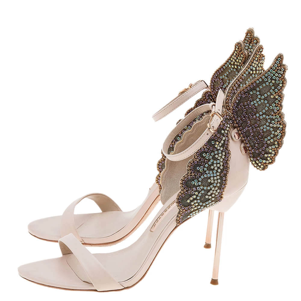 Sophia Webster Pink Leather Crystal Embellished Evangeline Open Toe Sandals Size 38 For Women - Image 4