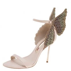 Sophia Webster Pink Leather Crystal Embellished Evangeline Open Toe Sandals Size 38 For Women