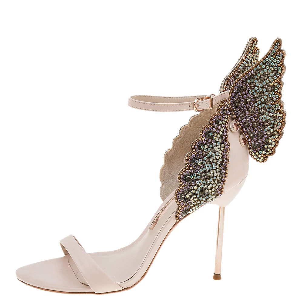 Sophia Webster Pink Leather Crystal Embellished Evangeline Open Toe Sandals Size 38 For Women - Image 2