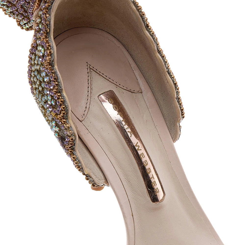 Sophia Webster Pink Leather Crystal Embellished Evangeline Open Toe Sandals Size 38 For Women - Image 7