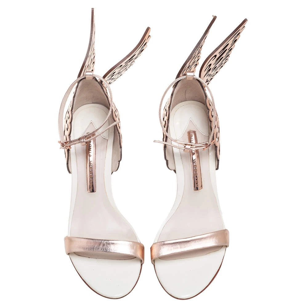 Sophia Webster Metallic Rose Gold Leather Chiara Butterfly Ankle Strap Sandals Size 36 For Women - Image 3