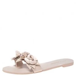 Sophia Webster Beige Patent Leather Lilico Flower Embellished Flat Slides Size 37 For Women