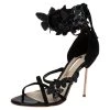 Sophia Webster Black Suede And Patent Floral Embroidered Ankle Strap Sandals Size 39 For Women