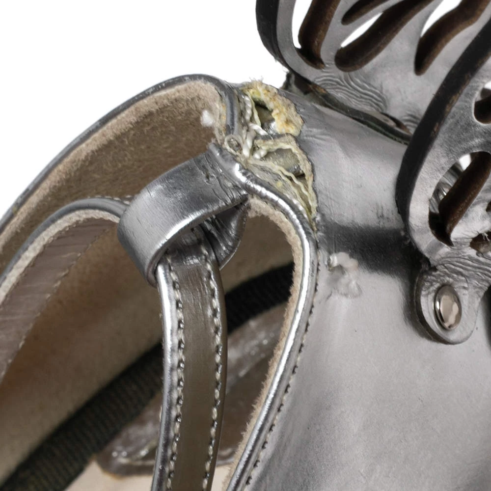 Sophia Webster Silver Leather Chiara Butterfly Ankle-Strap Sandals Size 37 For Women - Image 12