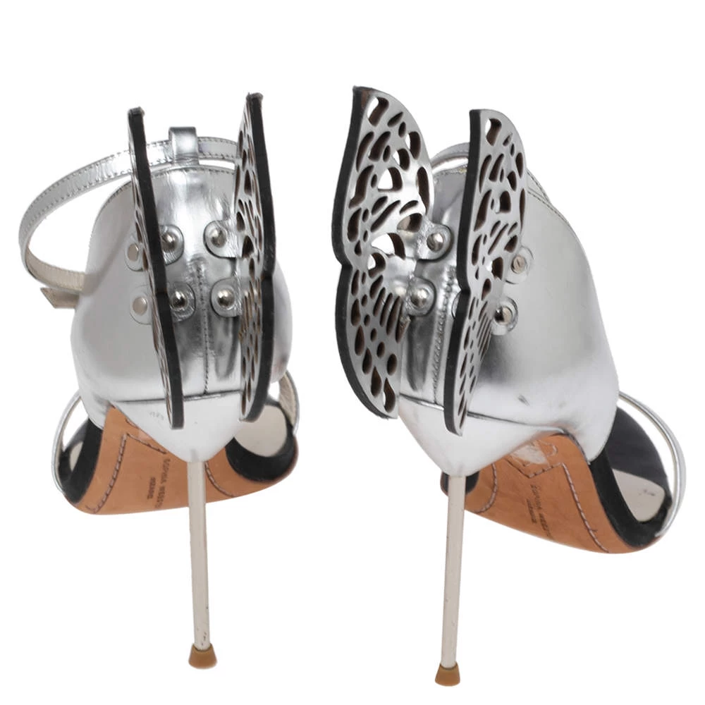 Sophia Webster Silver Leather Chiara Butterfly Ankle-Strap Sandals Size 37 For Women - Image 5