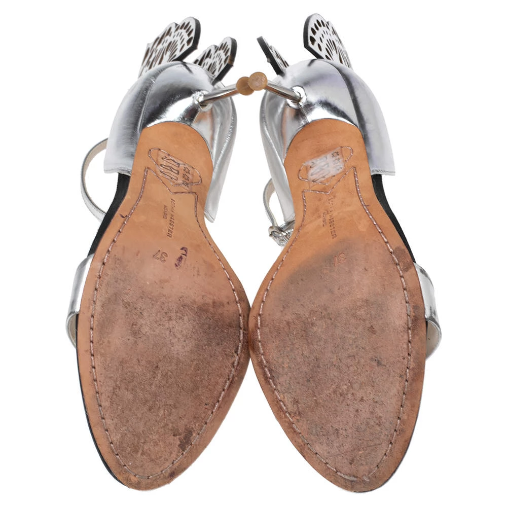 Sophia Webster Silver Leather Chiara Butterfly Ankle-Strap Sandals Size 37 For Women - Image 6