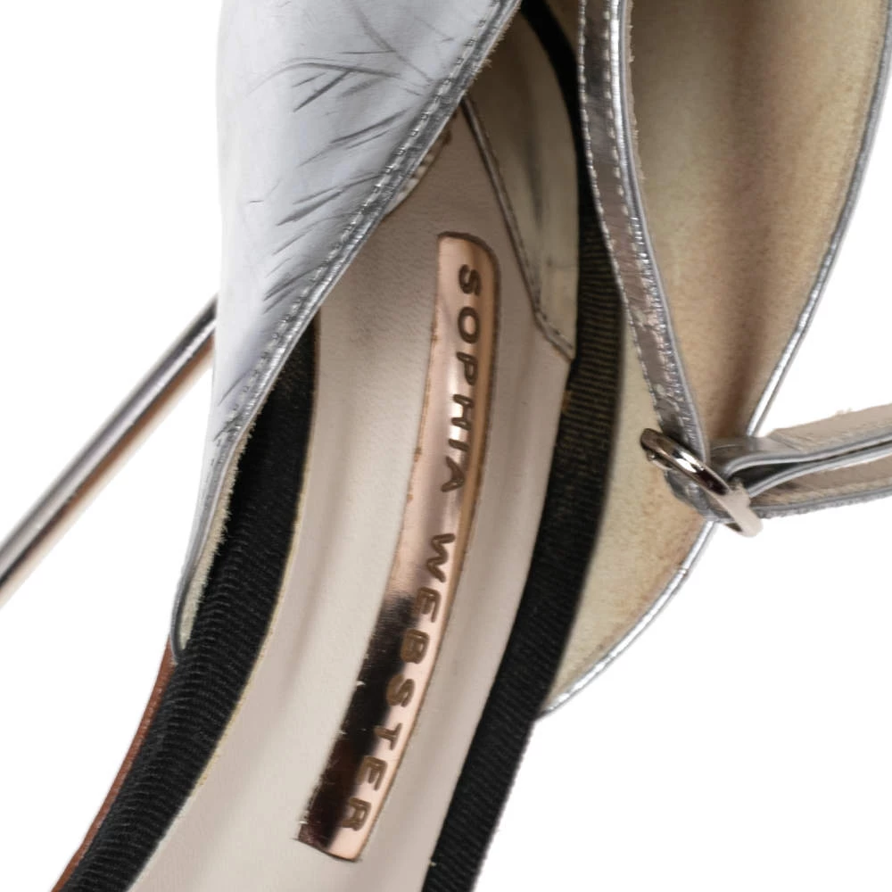Sophia Webster Silver Leather Chiara Butterfly Ankle-Strap Sandals Size 37 For Women - Image 9