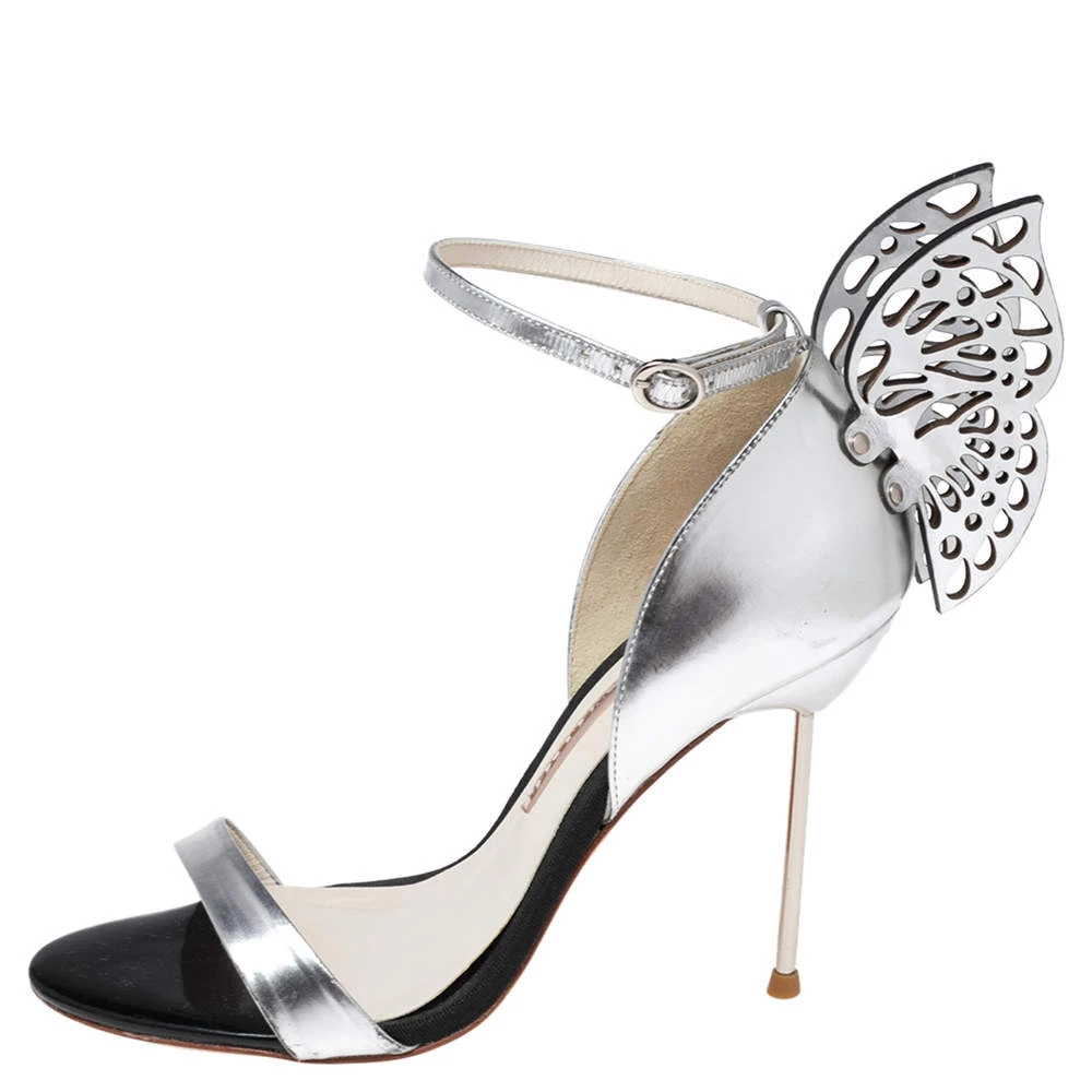 Sophia Webster Silver Leather Chiara Butterfly Ankle-Strap Sandals Size 37 For Women - Image 2