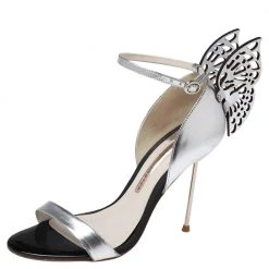 Sophia Webster Silver Leather Chiara Butterfly Ankle-Strap Sandals Size 37 For Women