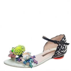 Sophia Webster Multicolor Patent Leather And Leather Floral Embellished Ankle Strap Flat Sandals Size 37.5 For Women