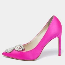 Sophia Webster Pink Satin Crystal Embellished Bibi Pumps Size 37.5 For Women