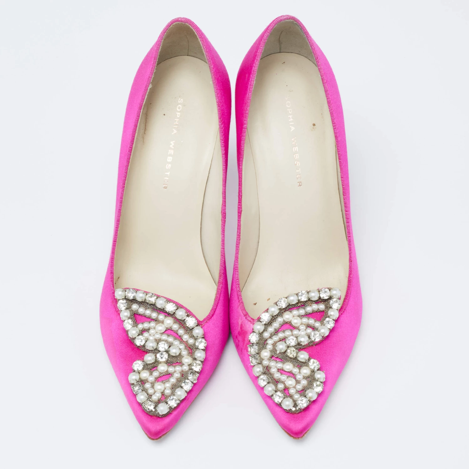 Sophia Webster Pink Satin Crystal Embellished Bibi Pumps Size 37.5 For Women - Image 3