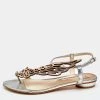 Sophia Webster Metallic Bronze/Silver Leather Seraphina Angel Wing Flat Sandals Size 39 For Women