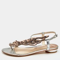 Sophia Webster Metallic Bronze/Silver Leather Seraphina Angel Wing Flat Sandals Size 39 For Women