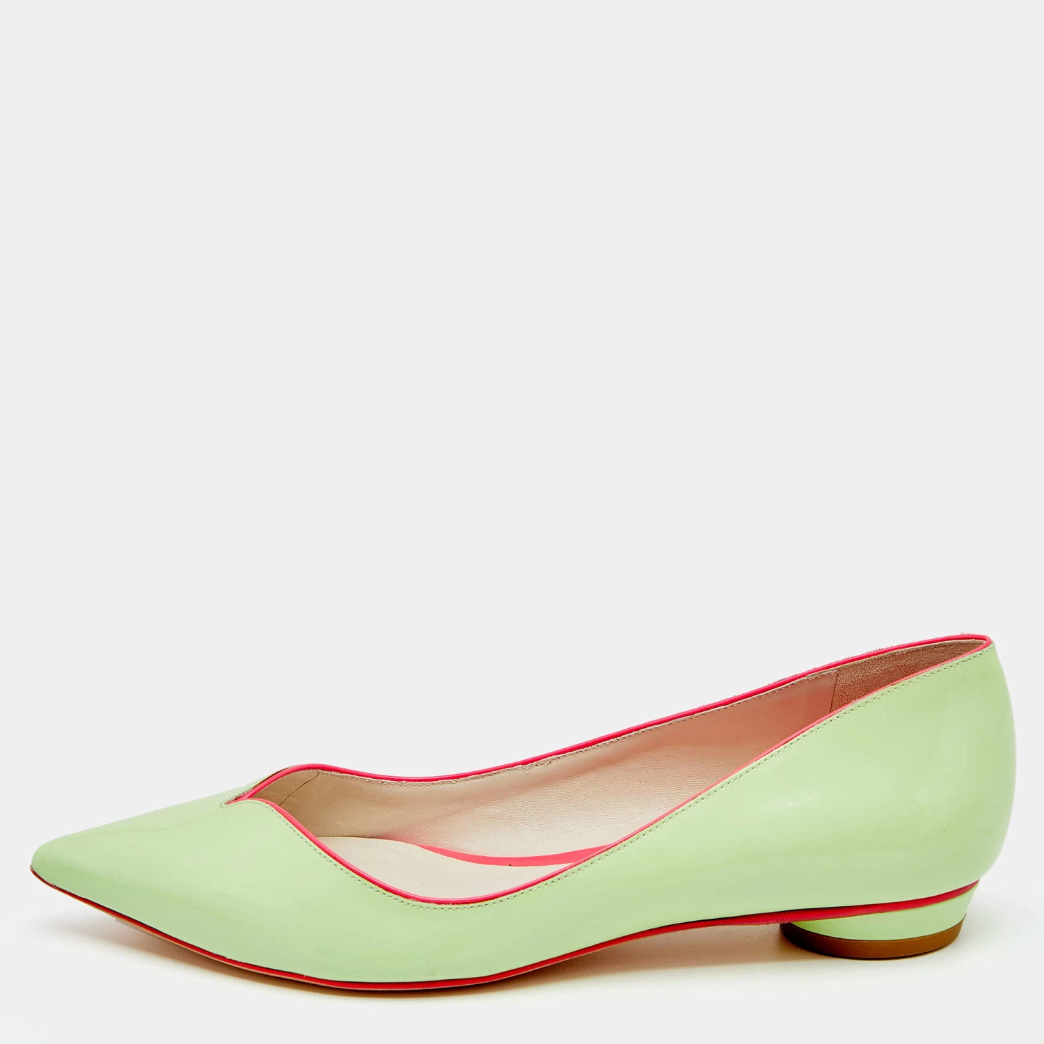 Sophia Webster Green Leather Pointed Toe Ballet Flats Size 37 For Women