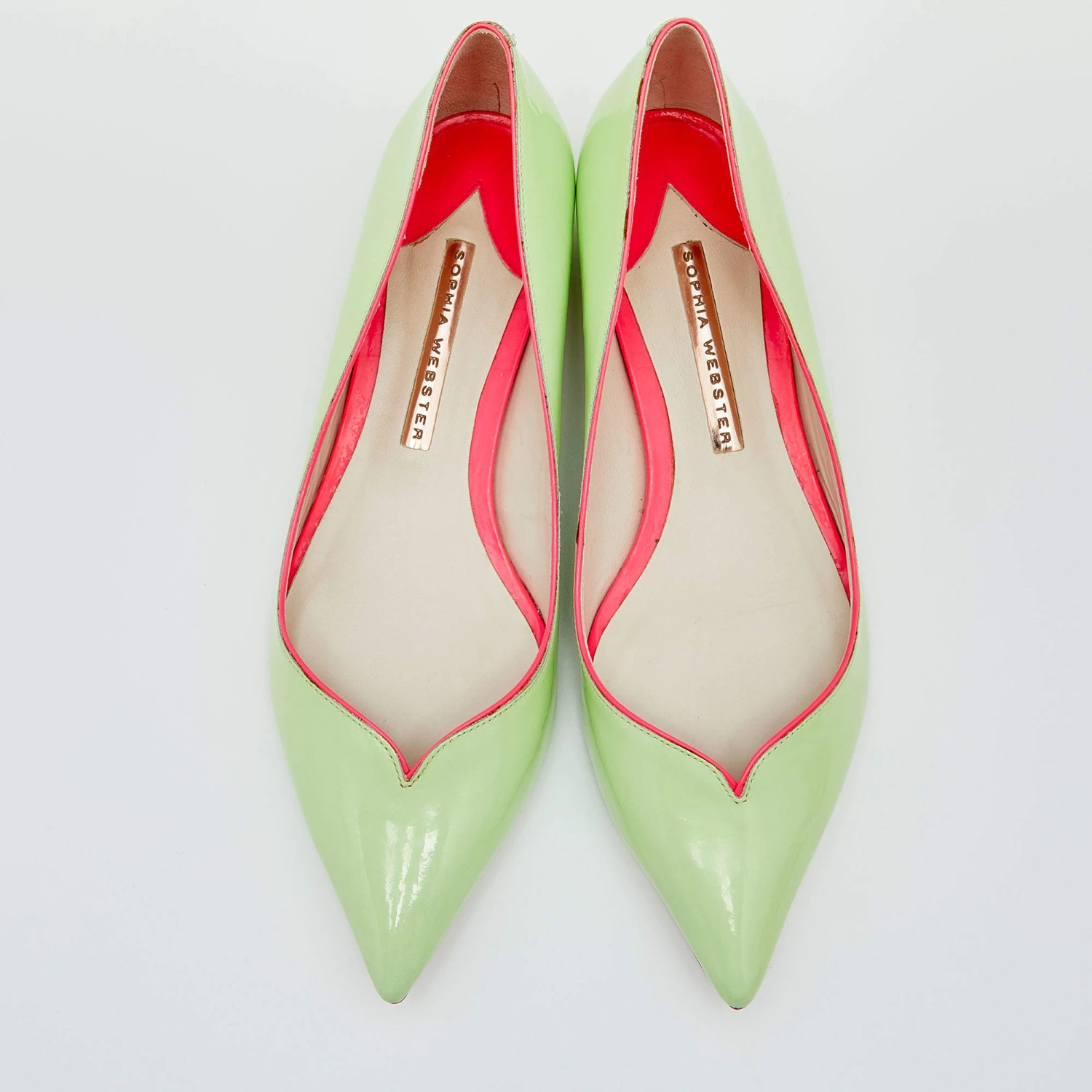 Sophia Webster Green Leather Pointed Toe Ballet Flats Size 37 For Women - Image 3