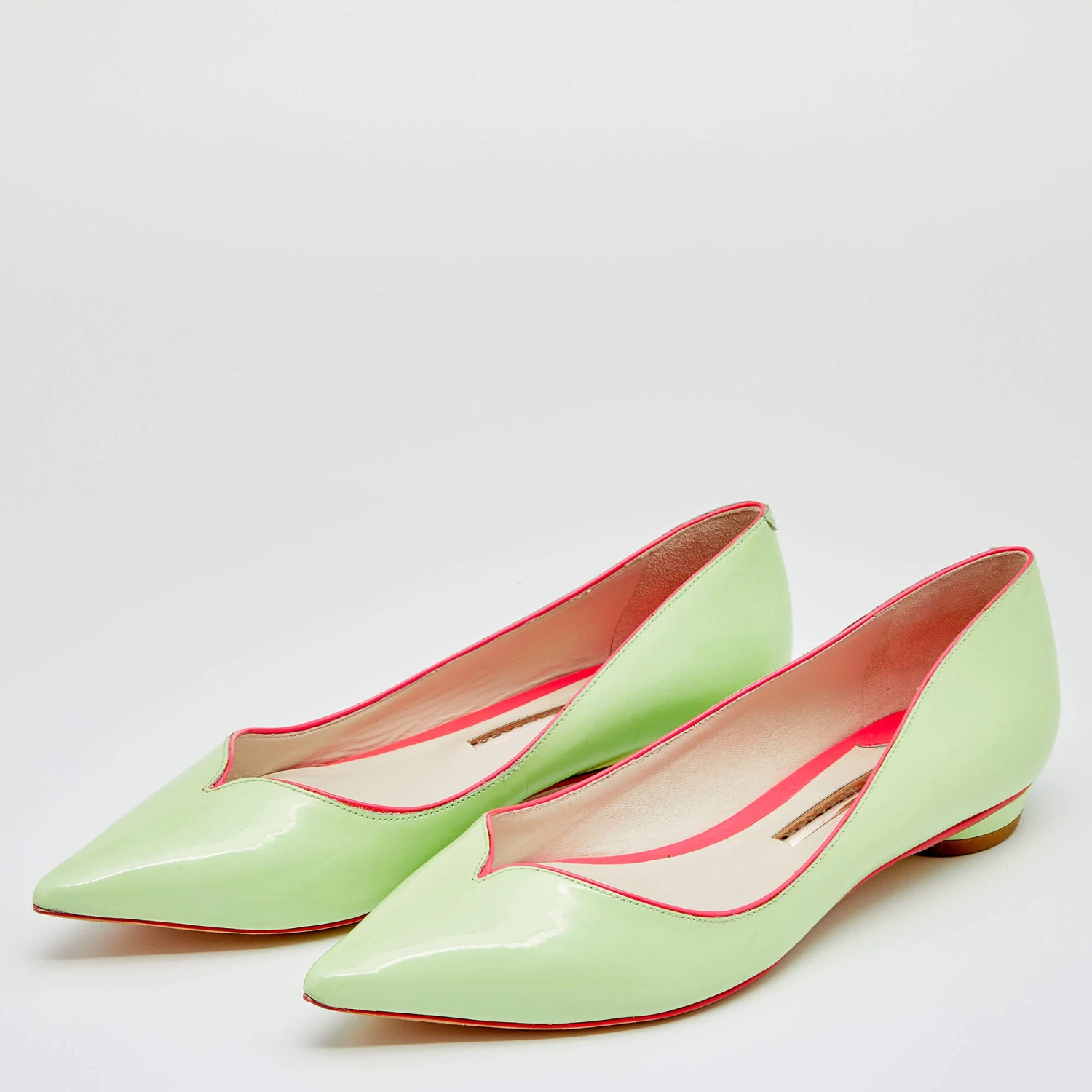 Sophia Webster Green Leather Pointed Toe Ballet Flats Size 37 For Women - Image 2