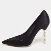 Sophia Webster Black Satin Coco Crystal Embellished Heel Pumps Size 39.5 For Women