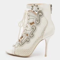 Sophia Webster White Satin And Lace Selina Booties Size 39 For Women