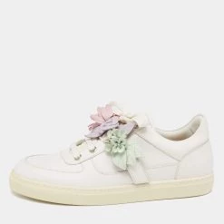 Sophia Webster White Leather Lilico Flower Low Top Sneakers Size 39 For Women
