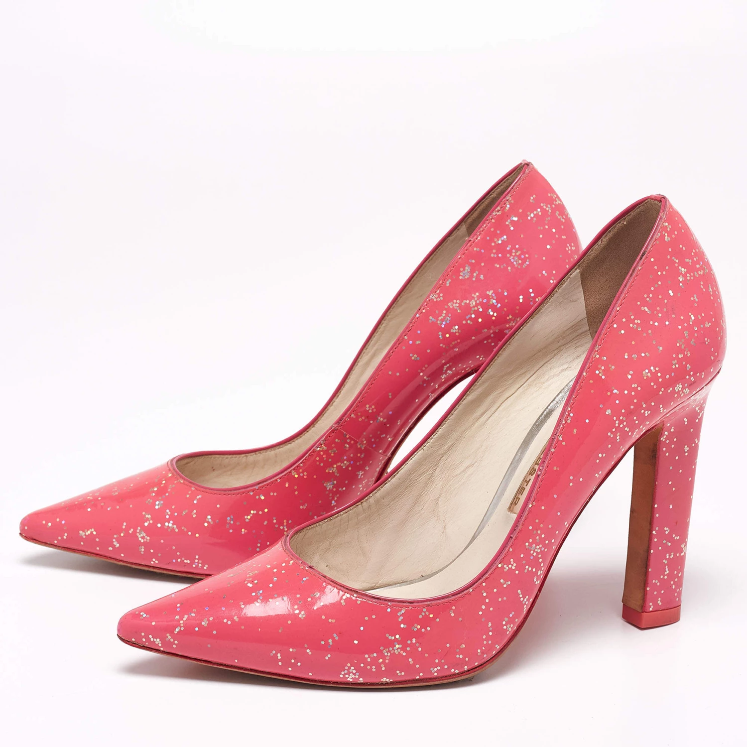 Sophia Webster Pink Patent Glitter Leather Pointed-Toe Pumps Size 39.5 For Women - Image 2