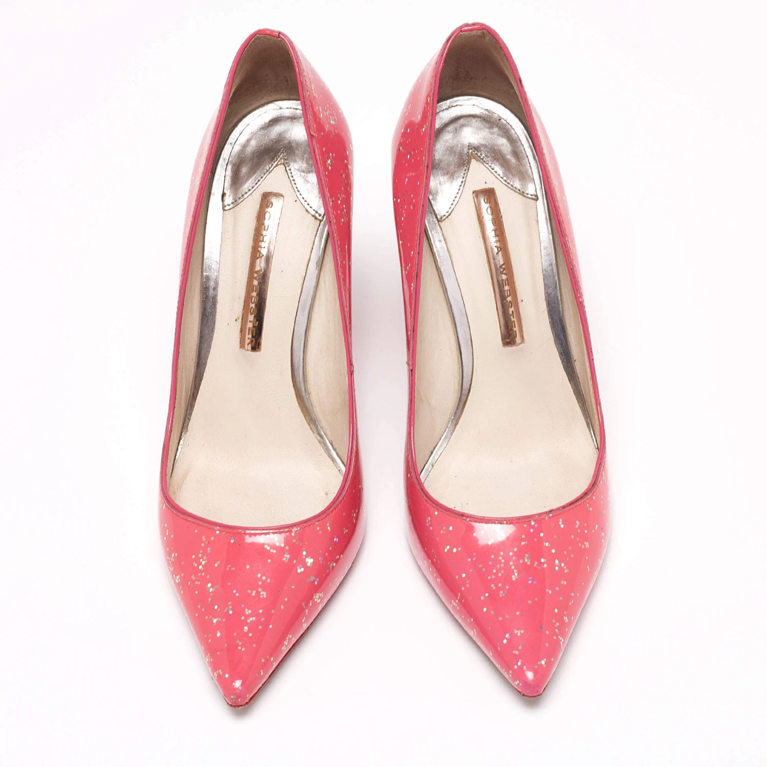 Sophia Webster Pink Patent Glitter Leather Pointed-Toe Pumps Size 39.5 For Women - Image 3