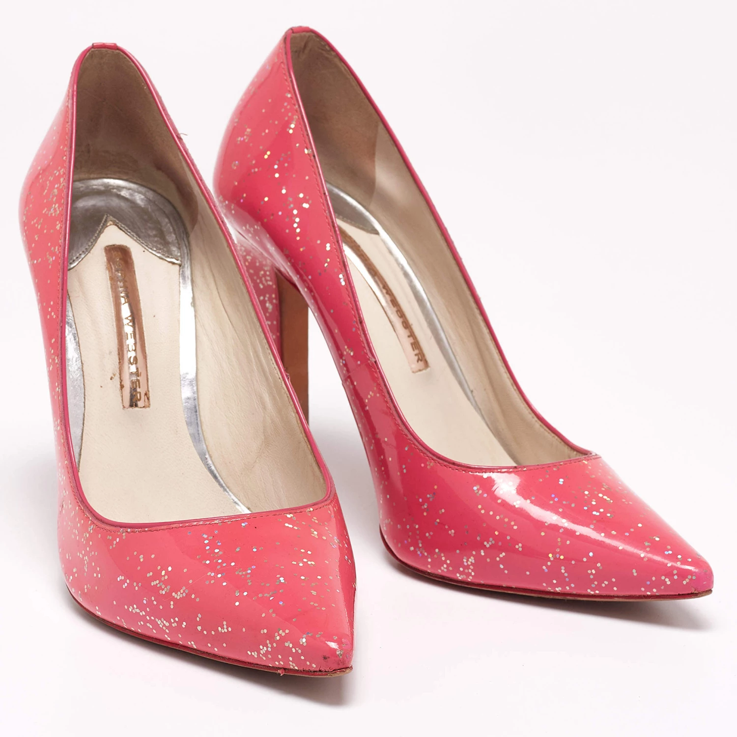Sophia Webster Pink Patent Glitter Leather Pointed-Toe Pumps Size 39.5 For Women - Image 4