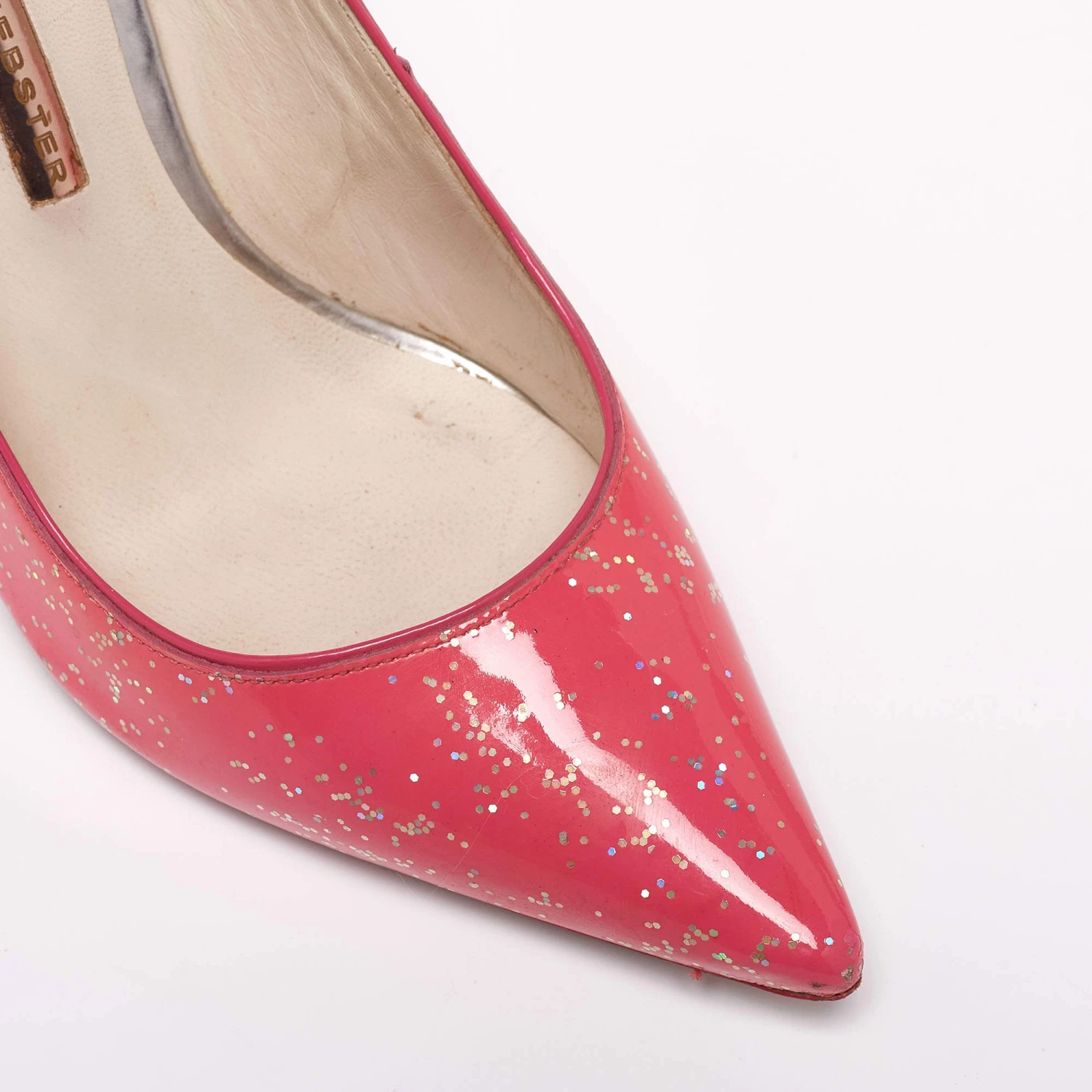 Sophia Webster Pink Patent Glitter Leather Pointed-Toe Pumps Size 39.5 For Women - Image 7