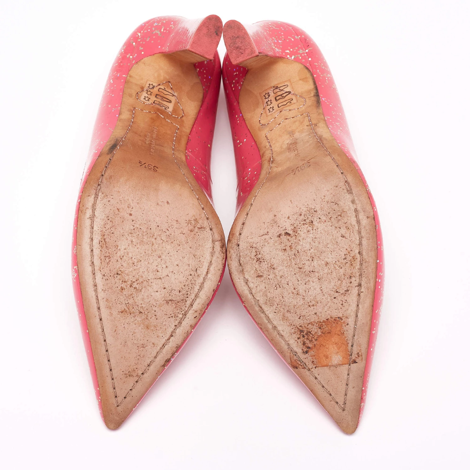 Sophia Webster Pink Patent Glitter Leather Pointed-Toe Pumps Size 39.5 For Women - Image 6
