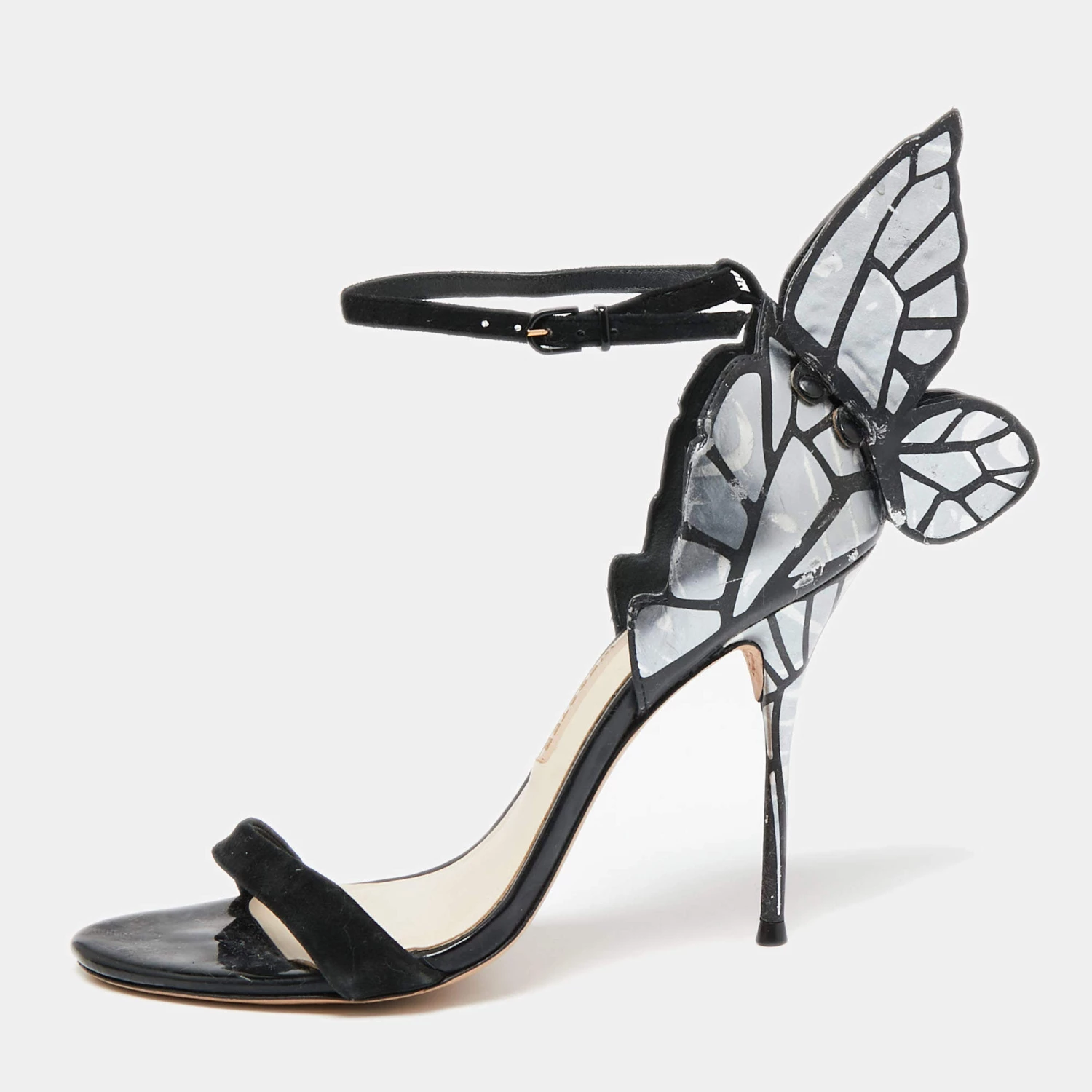 Sophia Webster Black/Silver Leather And Suede Chiara Ankle-Strap Sandals Size 38 For Women