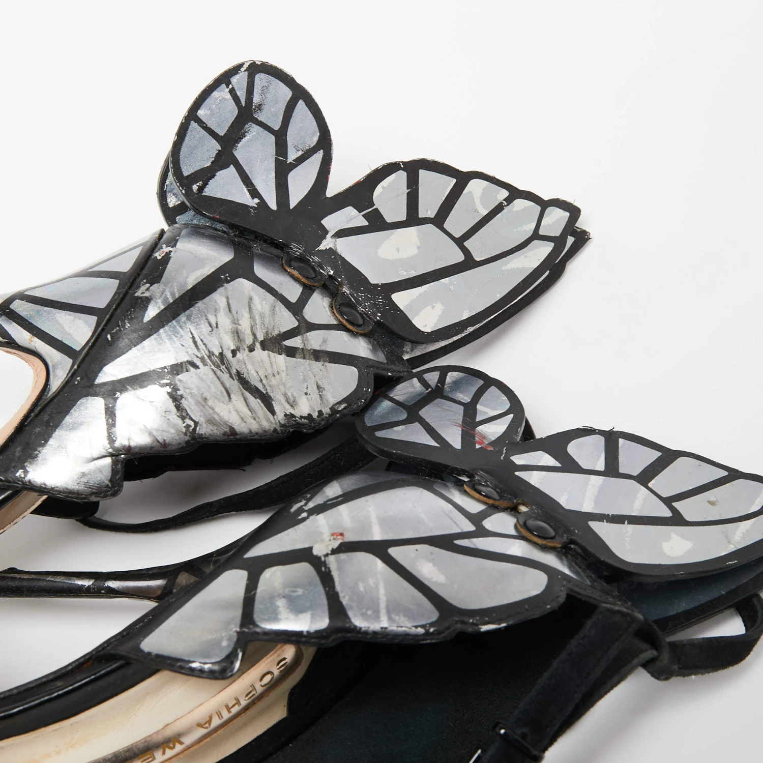 Sophia Webster Black/Silver Leather And Suede Chiara Ankle-Strap Sandals Size 38 For Women - Image 8