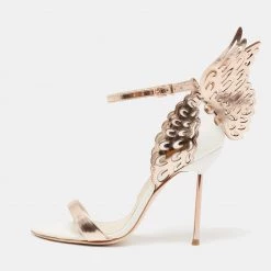 Sophia Webster Rose Gold/White Leather Evangeline Ankle-Strap Sandals Size 36 For Women