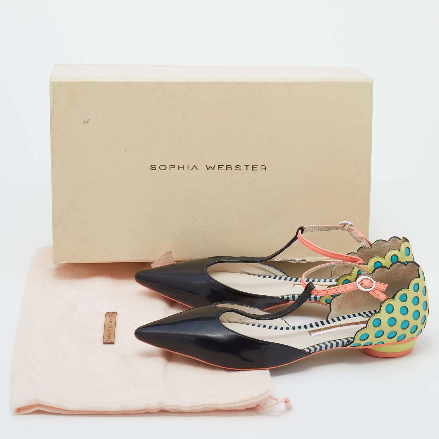 Sophia Webster Multicolor Leather T-Strap Pointed Toe Flat Sandals Size 36.5 For Women - Image 8