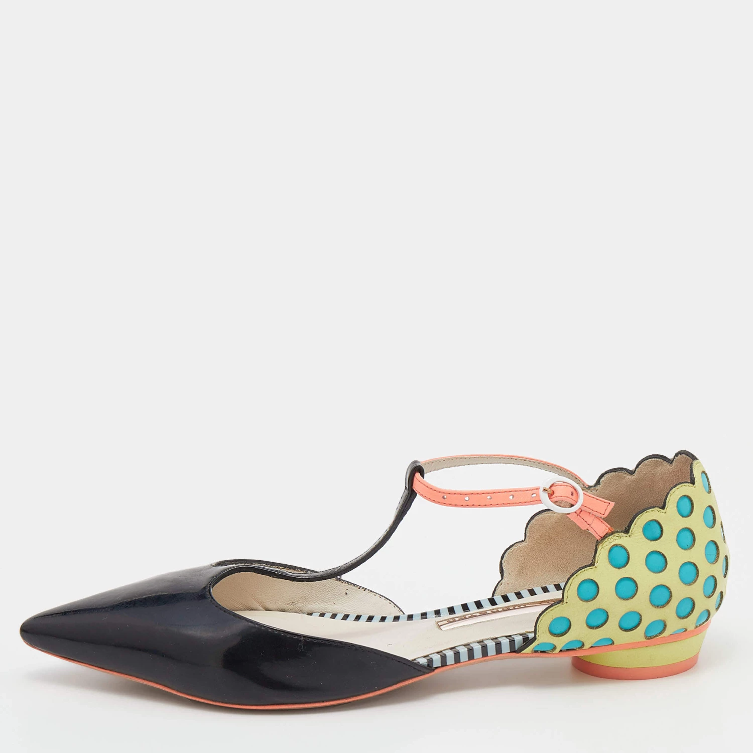 Sophia Webster Multicolor Leather T-Strap Pointed Toe Flat Sandals Size 36.5 For Women