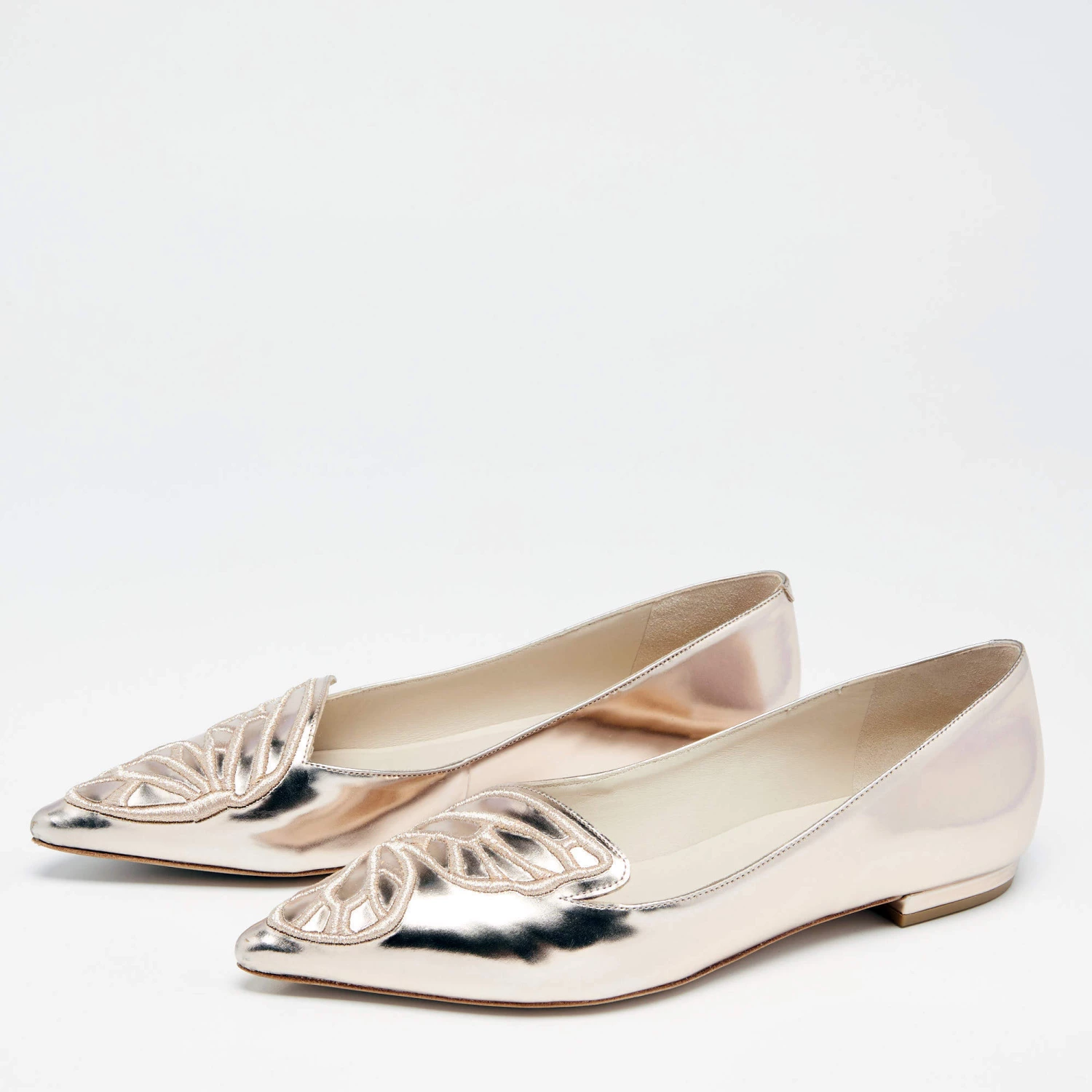 Sophia Webster Metallic Rose Gold Leather Bibi Butterfly Pointed Toe Ballet Flats Size 37.5 For Women - Image 2